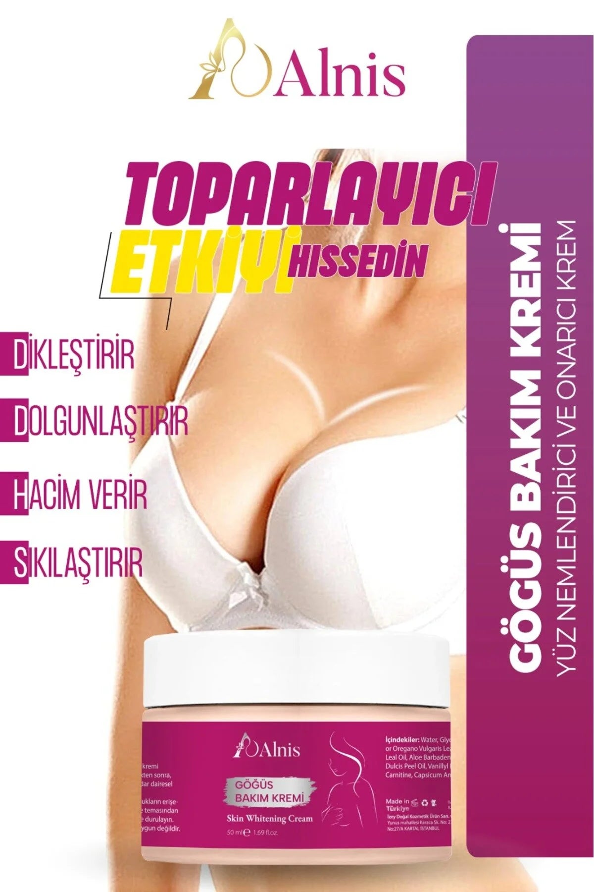 Göğüs Büyütücü Dikleştirici ve Toparlayıcı Krem 50 ml – Elastikiyet Arttırıcı, Nemlendirici