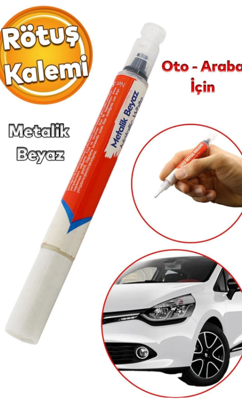 Araç Oto Rötuş Kalemi 5 ml Kaporta Tampon Çizik Giderici Fırça Metalik Beyaz Renk Boya Kalemi