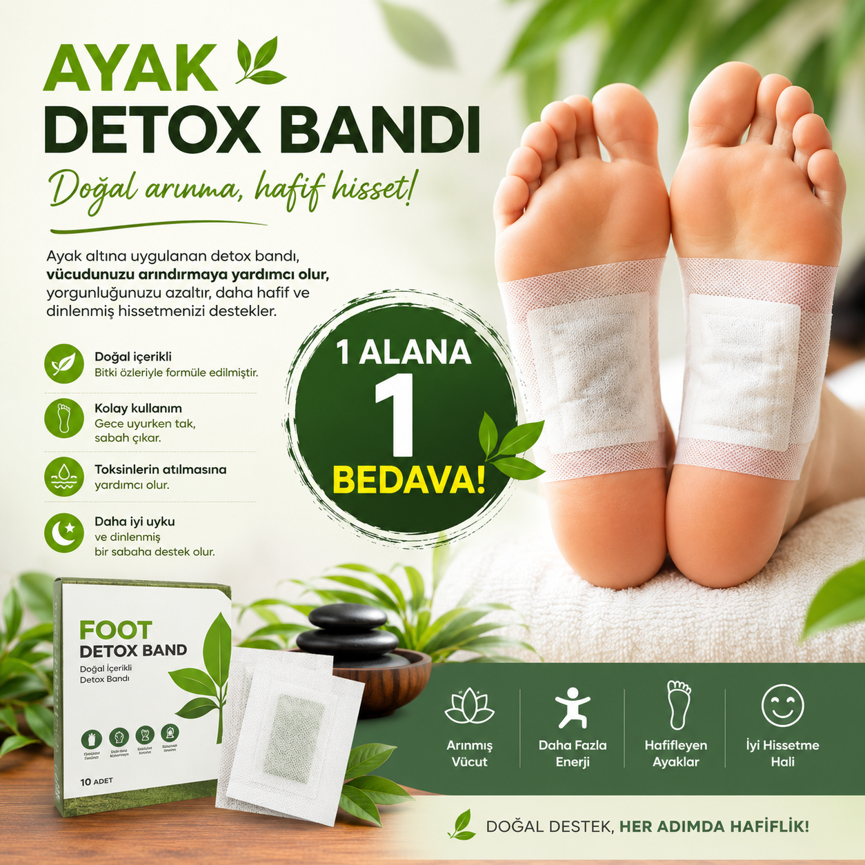 Ayak Detox Bandı Doğal Band 1 Alana 1 Bedava